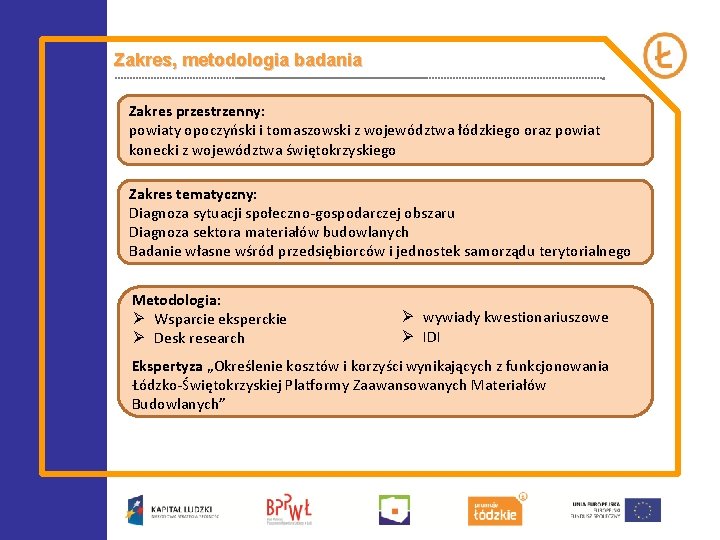 Zakres, metodologia badania Zakres przestrzenny: powiaty opoczyński i tomaszowski z województwa łódzkiego oraz powiat