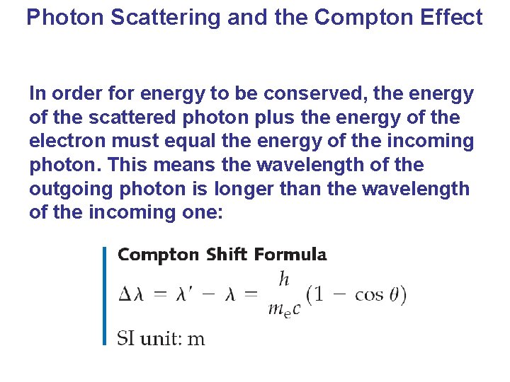 Photon Scattering and the Compton Effect In order for energy to be conserved, the