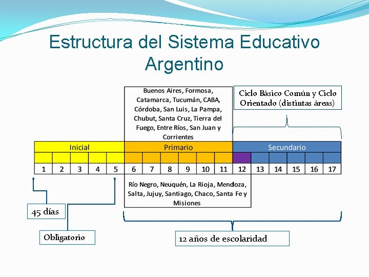 Estructura del Sistema Educativo Argentino Ciclo Básico Común y Ciclo Orientado (distintas áreas) 45