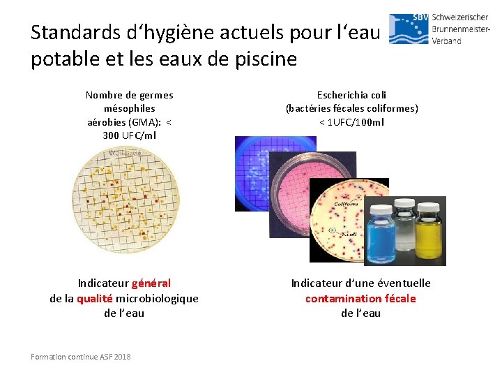 Standards d‘hygiène actuels pour l‘eau potable et les eaux de piscine Nombre de germes