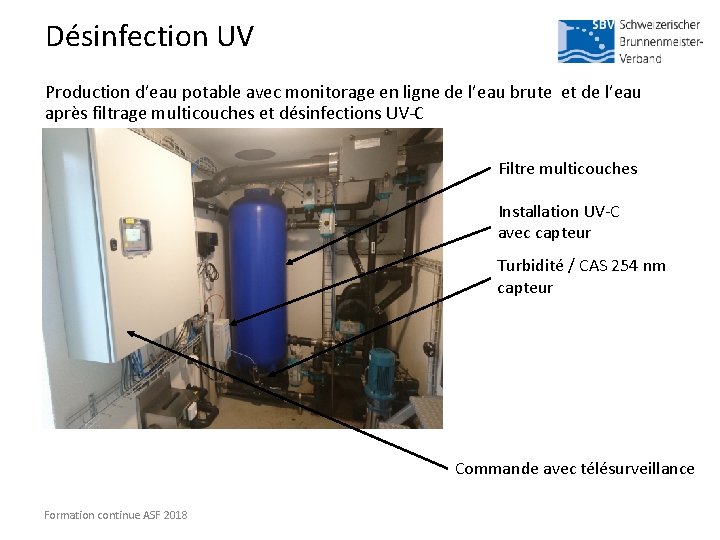 Désinfection UV Production d’eau potable avec monitorage en ligne de l’eau brute et de