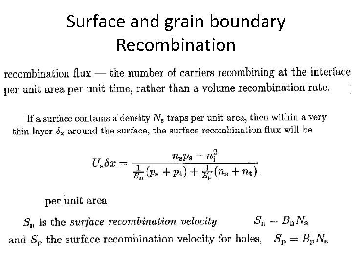 Surface and grain boundary Recombination 