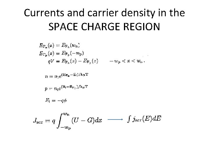 Currents and carrier density in the SPACE CHARGE REGION 