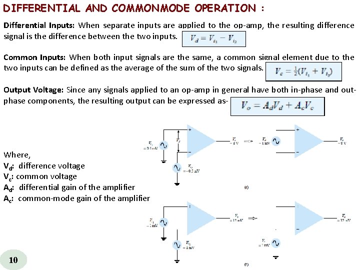 DIFFERENTIAL AND COMMONMODE OPERATION : Differential Inputs: When separate inputs are applied to the