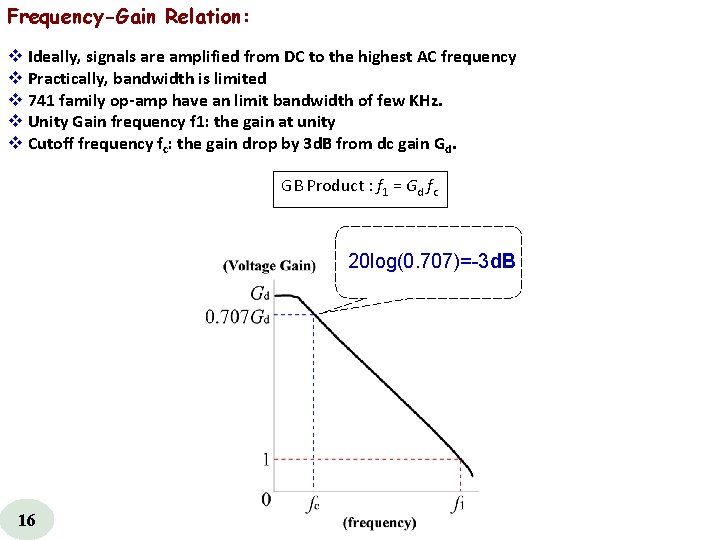Frequency-Gain Relation: v Ideally, signals are amplified from DC to the highest AC frequency