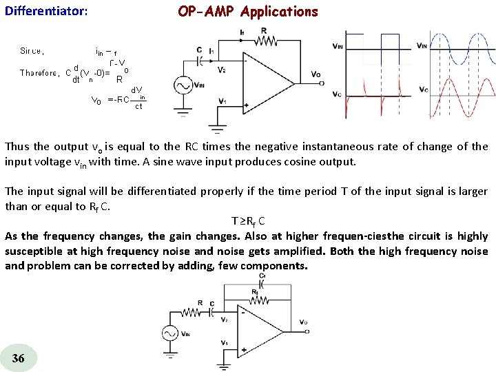  Differentiator: OP-AMP Applications Thus the output vo is equal to the RC times
