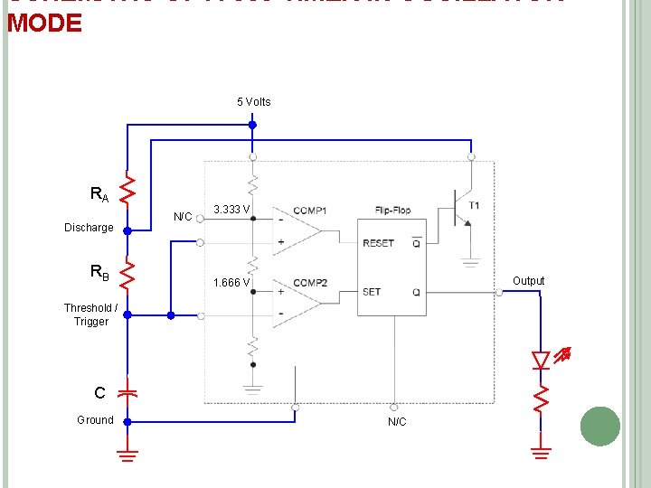 SCHEMATIC OF A 555 TIMER IN OSCILLATOR MODE 5 Volts RA Discharge RB N/C