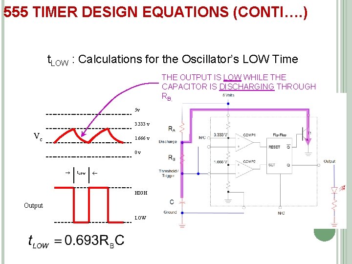 555 TIMER DESIGN EQUATIONS (CONTI…. ) t. LOW : Calculations for the Oscillator’s LOW
