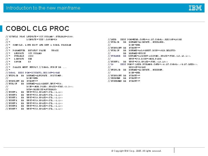 Introduction to the new mainframe COBOL CLG PROC //IGYWCLG PROC LNGPRFX='IGY. V 2 R