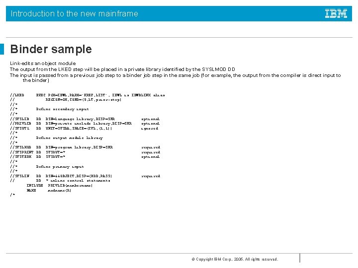 Introduction to the new mainframe Binder sample Link-edits an object module The output from