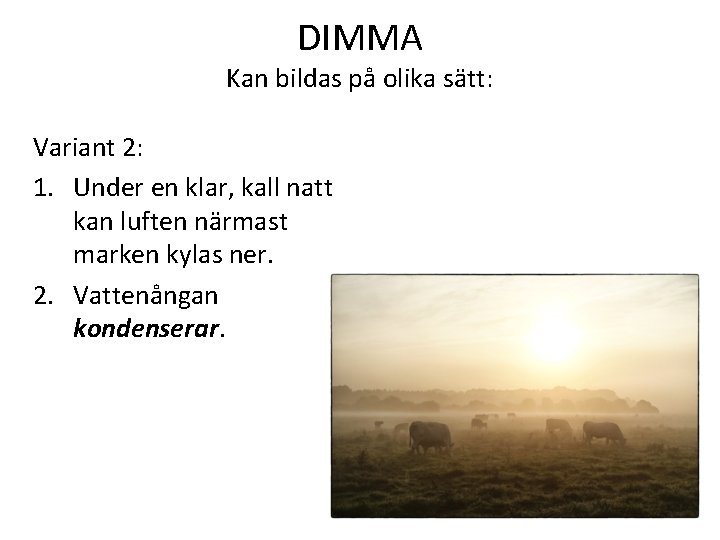 DIMMA Kan bildas på olika sätt: Variant 2: 1. Under en klar, kall natt