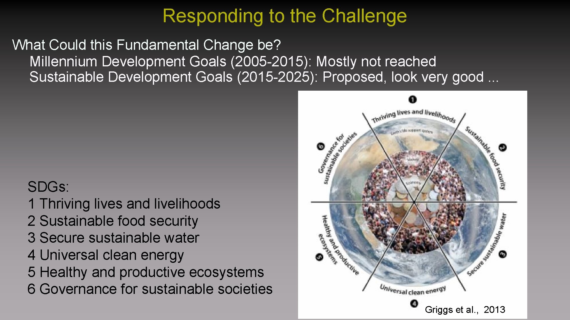 Responding to the Challenge What Could this Fundamental Change be? Millennium Development Goals (2005