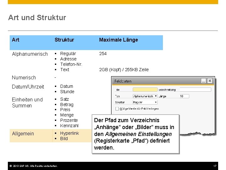 Art und Struktur Art Struktur Maximale Länge Alphanumerisch § § 254 Regulär Adresse Telefon-Nr.