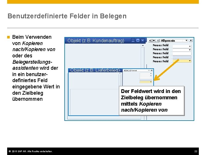 Benutzerdefinierte Felder in Belegen n Beim Verwenden von Kopieren nach/Kopieren von oder des Belegerstellungsassistenten