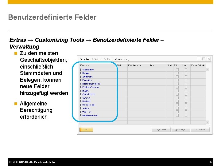 Benutzerdefinierte Felder Extras → Customizing Tools → Benutzerdefinierte Felder – Verwaltung n Zu den