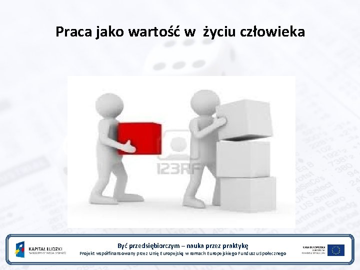 Praca jako wartość w życiu człowieka Być przedsiębiorczym – nauka przez praktykę Projekt współfinansowany