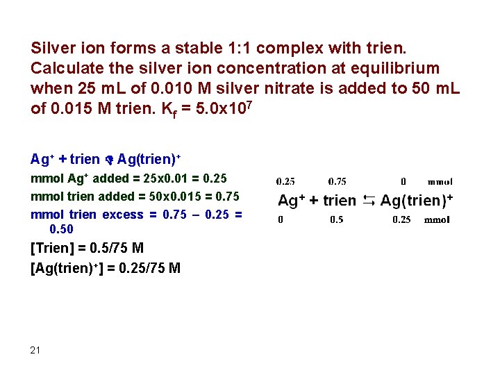 Silver ion forms a stable 1: 1 complex with trien. Calculate the silver ion