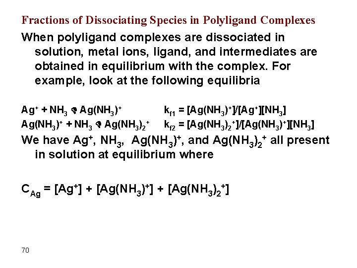 Fractions of Dissociating Species in Polyligand Complexes When polyligand complexes are dissociated in solution,