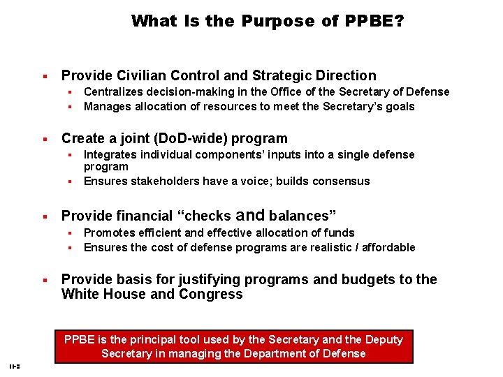 What Is the Purpose of PPBE? Provide Civilian Control and Strategic Direction Create a What Is the Purpose of PPBE? Provide Civilian Control and Strategic Direction Create a