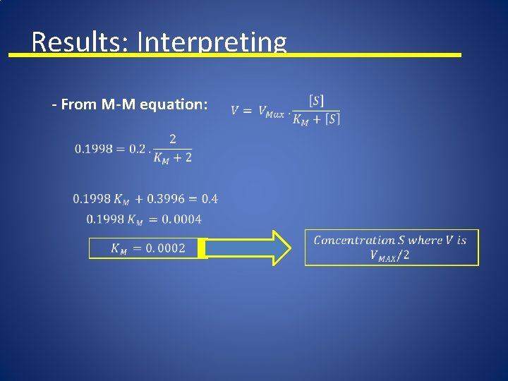 Results: Interpreting - From M-M equation: 