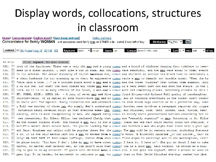 Display words, collocations, structures in classroom 3 