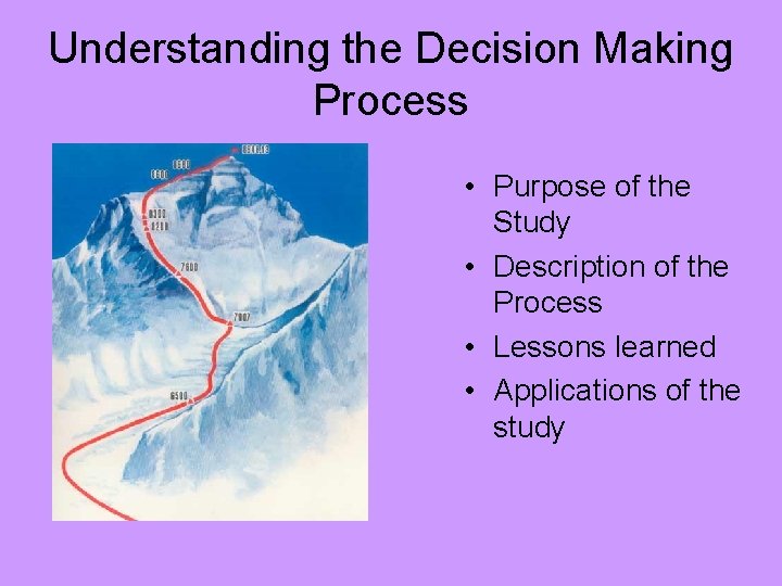 Understanding the Decision Making Process • Purpose of the Study • Description of the