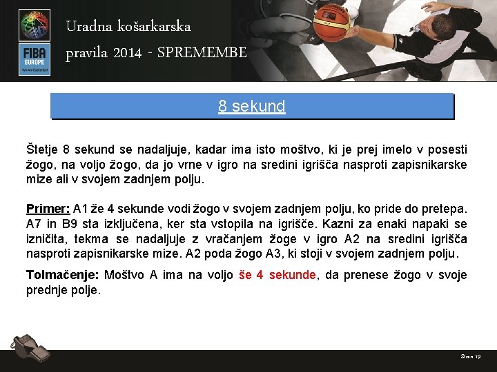 Uradna košarkarska pravila 2014 - SPREMEMBE 8 sekund Štetje 8 sekund se nadaljuje, kadar