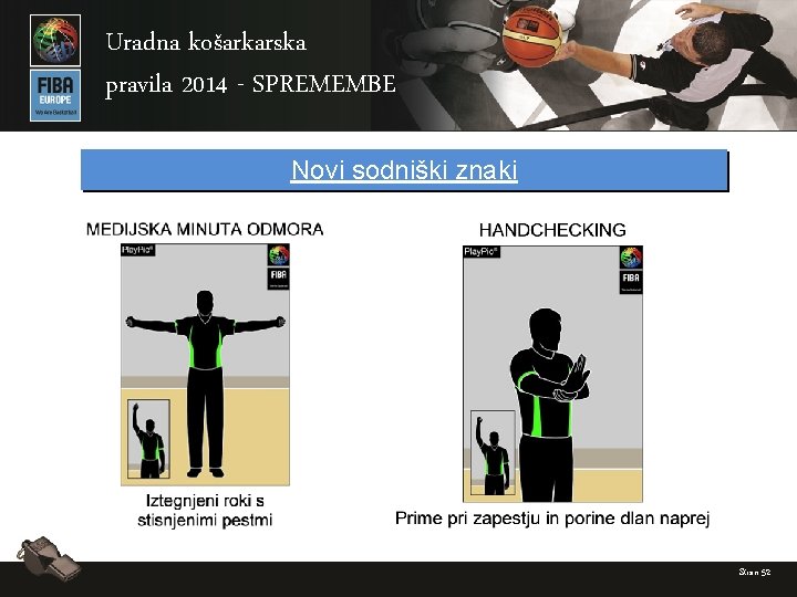 Uradna košarkarska pravila 2014 - SPREMEMBE Novi sodniški znaki Stran 52 