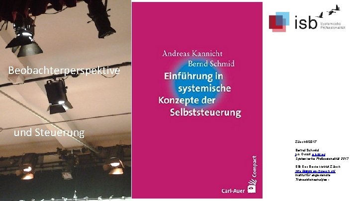 Perspektiven statt Verdinglichung Beobachterperspektive und Steuerung Zürich 6/2017 Bernd Schmid Isb Gmb. H isb-w.