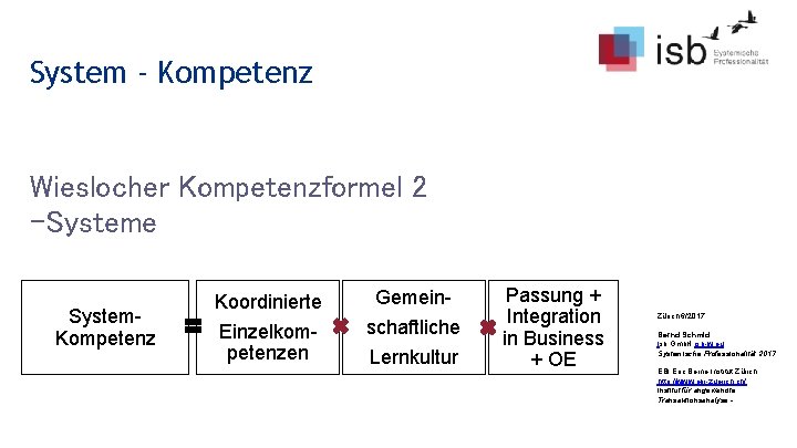 System - Kompetenz Wieslocher Kompetenzformel 2 -Systeme System- Kompetenz Koordinierte Gemein- Einzelkompetenzen schaftliche Lernkultur