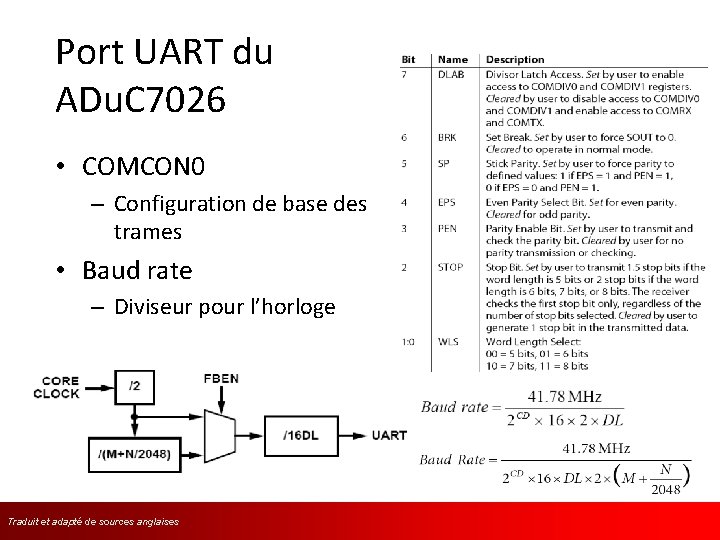 Port UART du ADu. C 7026 • COMCON 0 – Configuration de base des