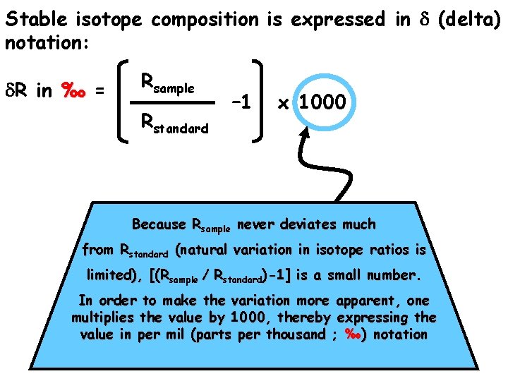 Stable isotope composition is expressed in d (delta) notation: d. R in ‰ =