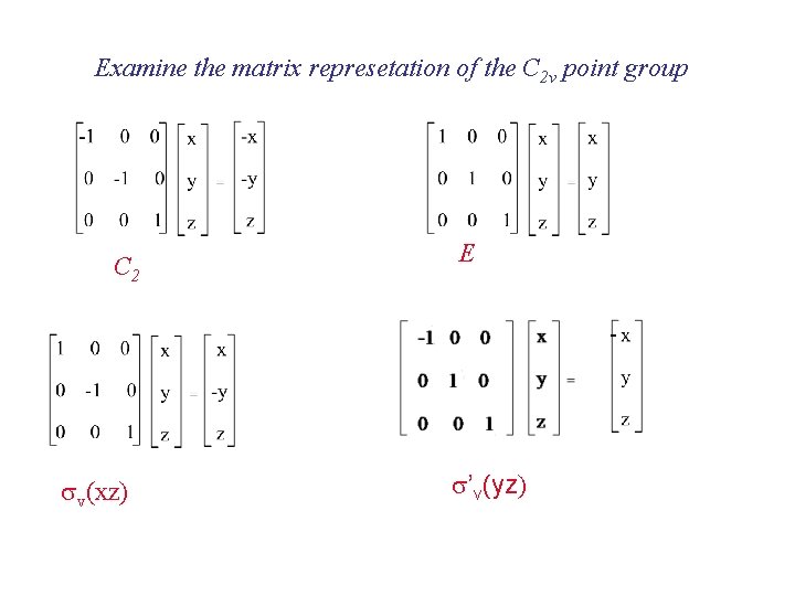 Examine the matrix represetation of the C 2 v point group C 2 E