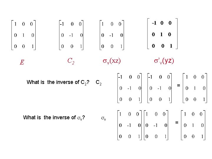 E sv(xz) C 2 What is the inverse of C 2? What is the