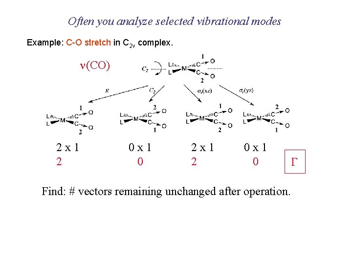 Often you analyze selected vibrational modes Example: C-O stretch in C 2 v complex.