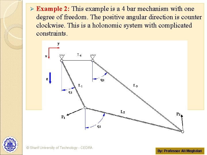 Ø Example 2: This example is a 4 bar mechanism with one degree of