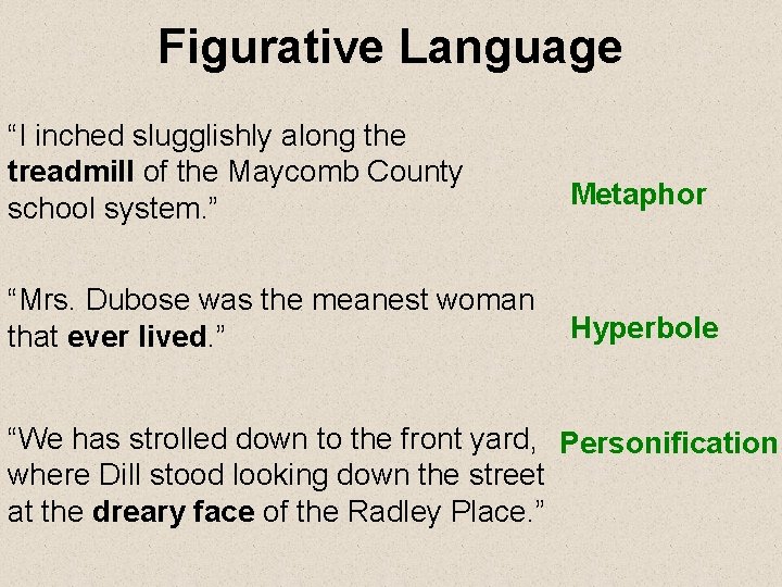 Figurative Language “I inched slugglishly along the treadmill of the Maycomb County school system.