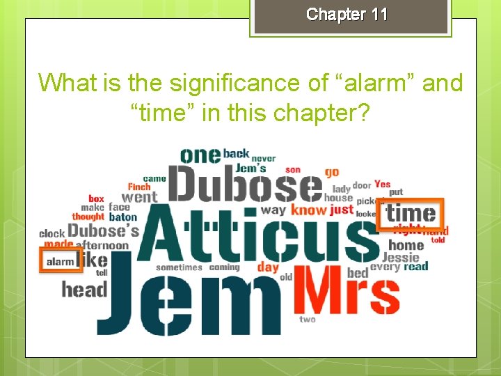 Chapter 11 What is the significance of “alarm” and “time” in this chapter? 