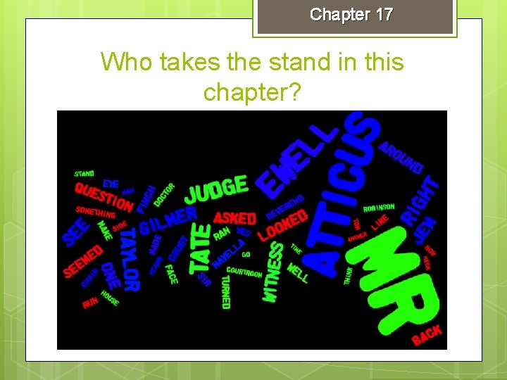 Chapter 17 Who takes the stand in this chapter? 