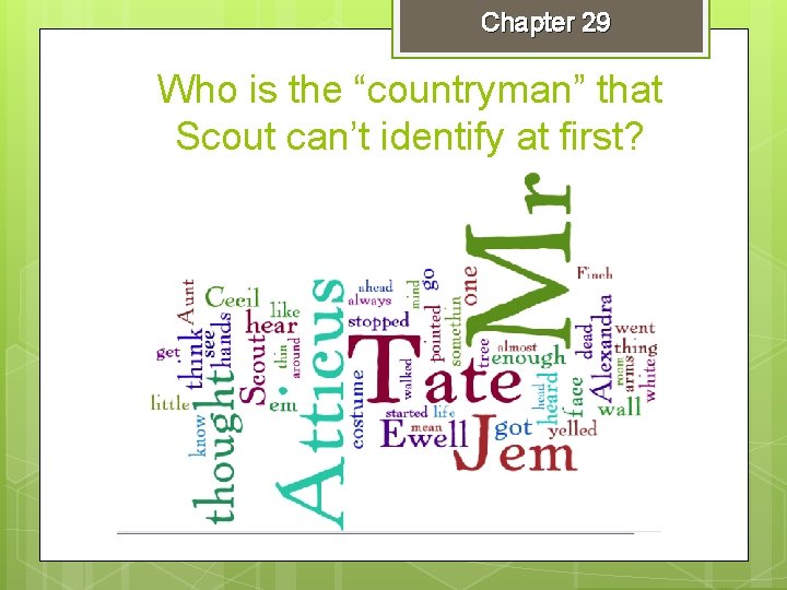 Chapter 29 Who is the “countryman” that Scout can’t identify at first? 