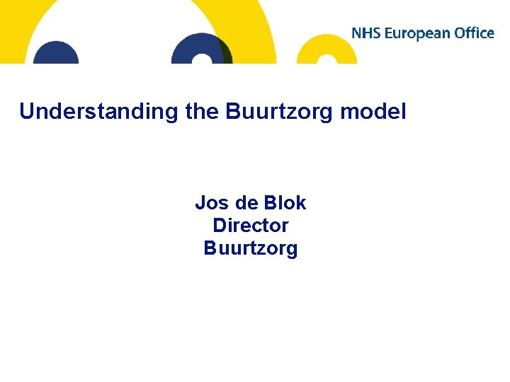 Understanding the Buurtzorg model Jos de Blok Director Buurtzorg 