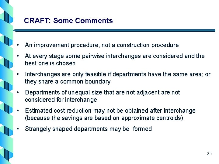 CRAFT: Some Comments • An improvement procedure, not a construction procedure • At every