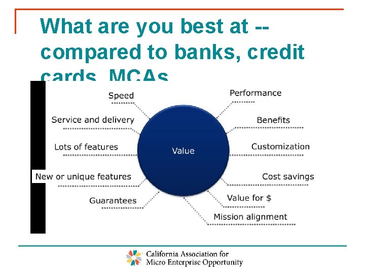 What are you best at -compared to banks, credit cards, MCAs 