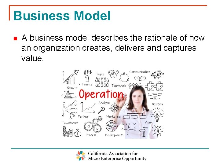 Business Model n A business model describes the rationale of how an organization creates,