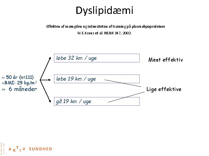  Dyslipidæmi Effekten af mængden og intensiteten af træning på plasmalipoproteiner W. E. Kraus