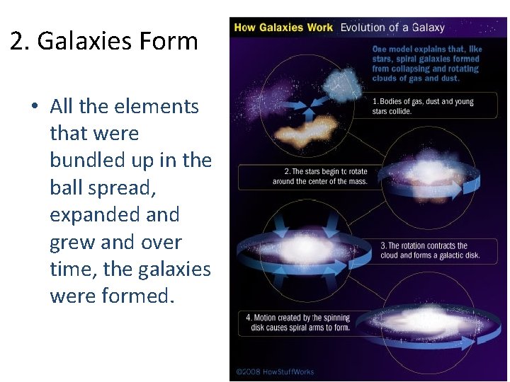 2. Galaxies Form • All the elements that were bundled up in the ball