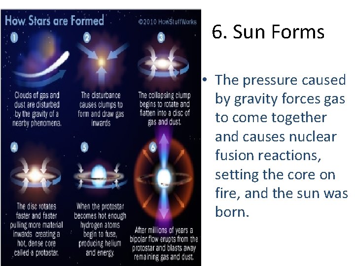 6. Sun Forms • The pressure caused by gravity forces gas to come together
