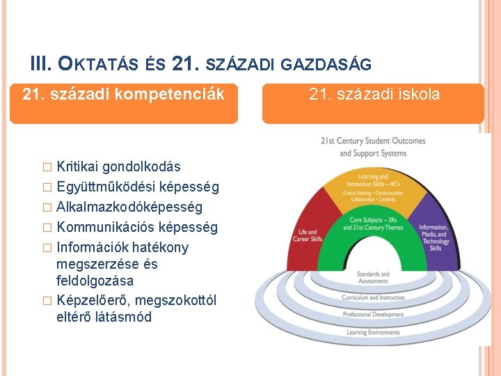 III. OKTATÁS ÉS 21. SZÁZADI GAZDASÁG 21. századi kompetenciák Kritikai gondolkodás � Együttműködési képesség