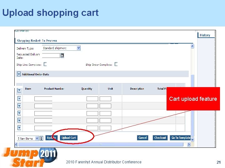 Upload shopping cart Cart upload feature 2010 Farenhyt Annual Distributor Conference 21 