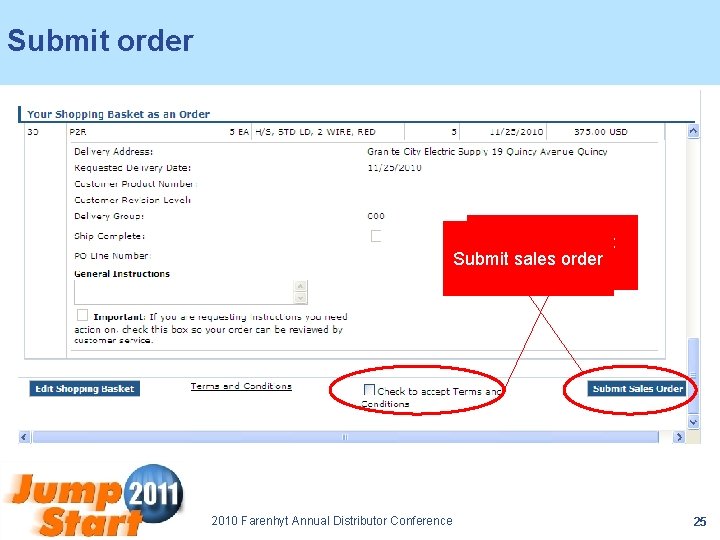 Submit order Check to accept Submit sales order T&Cs 2010 Farenhyt Annual Distributor Conference